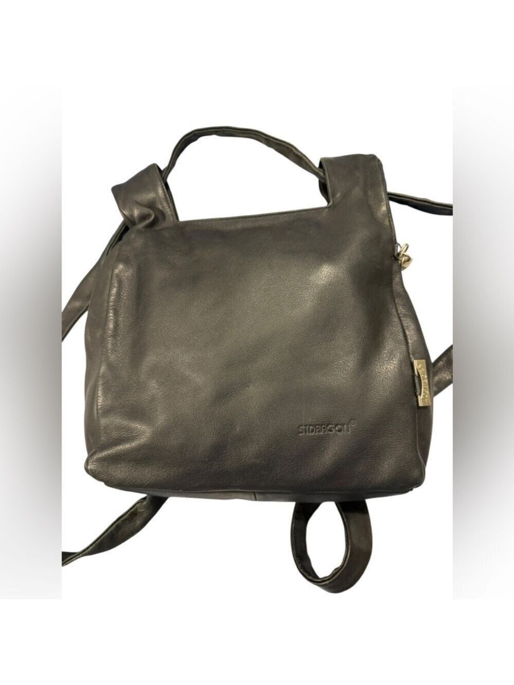St Dragon Black Leather Backpack Soft Slouchy Zip Pockets Minimalist